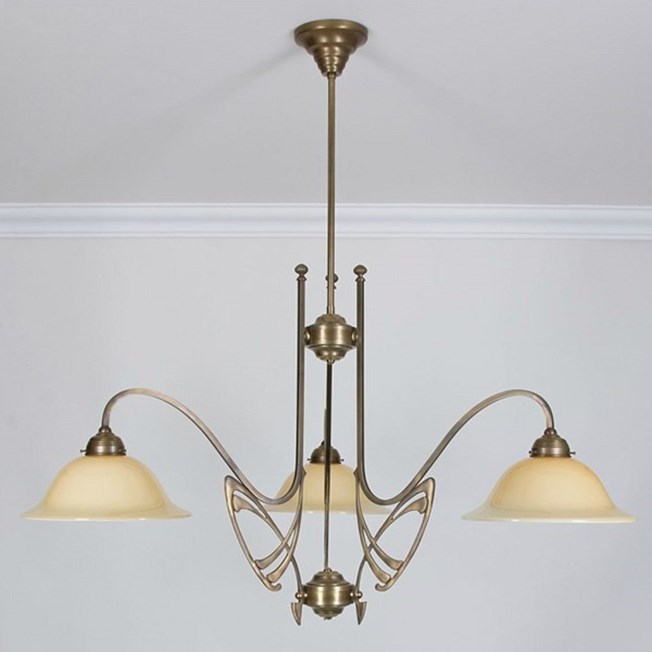 Victor Horta 3-Light Chandelier Elegance with ivory-coloured glass lampshades