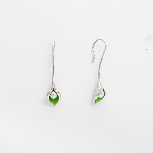 Calla Earrings in Green Enamel