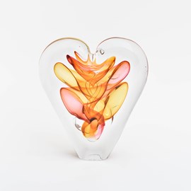 Glass sculpture Heart red / brown