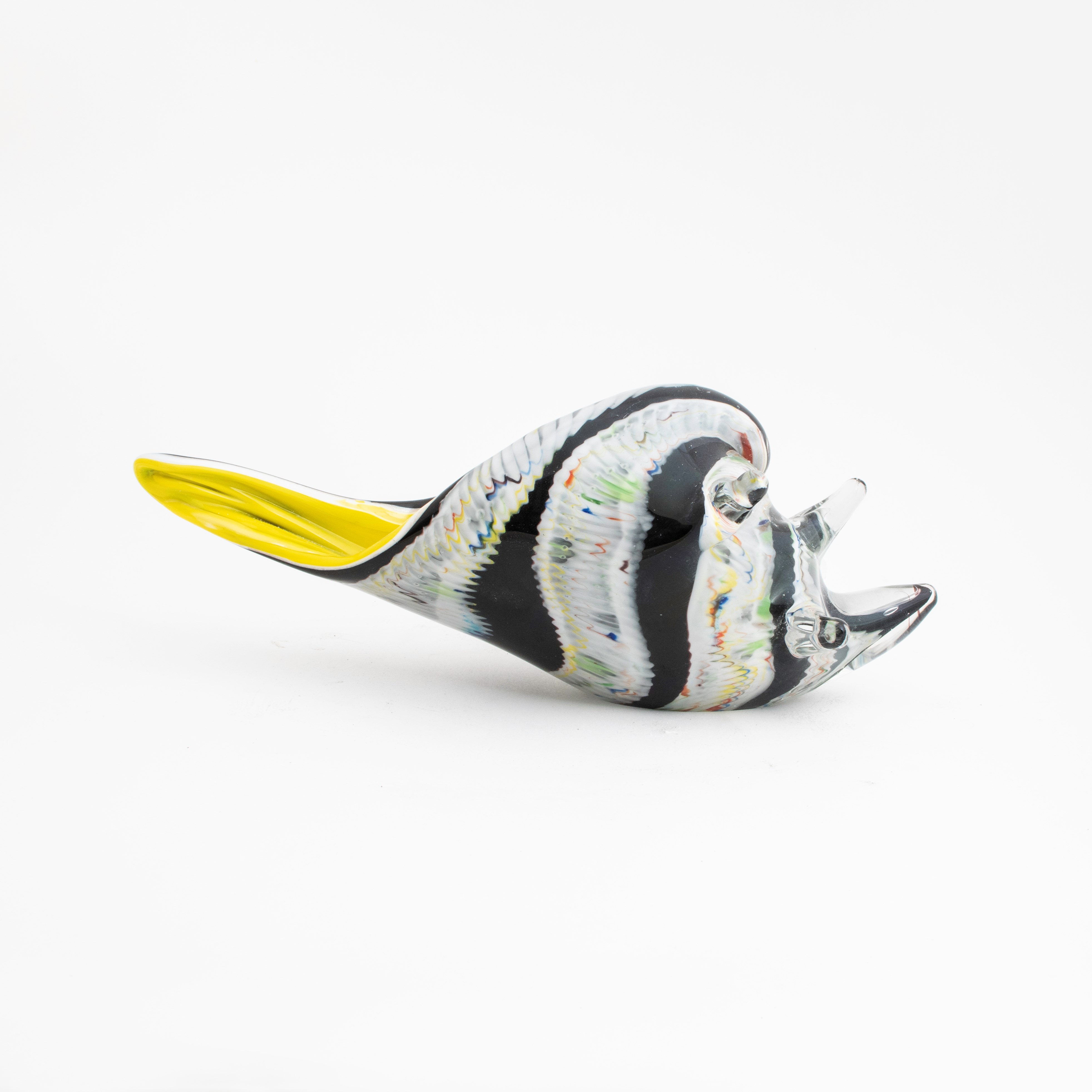 Glass Sculpture Black White Shell