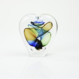 Glass sculpture Heart gold / green / blue
