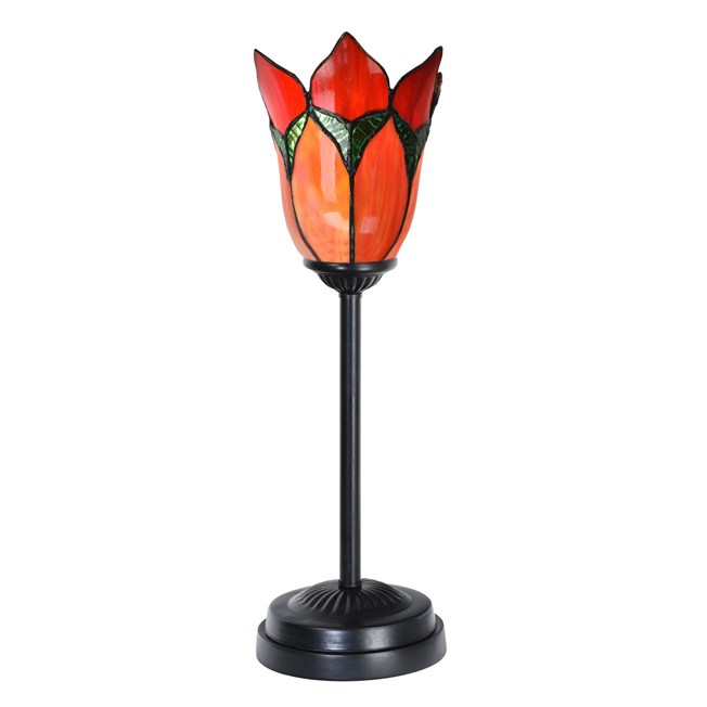 Tiffany slim table lamp black with Lovely Flower Red