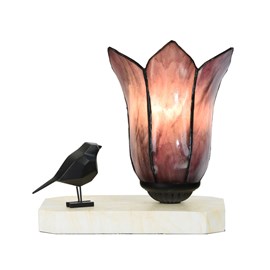 Tiffany table lamp / sculpture Ballade of a Bird Gentian Purple