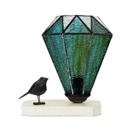 Tiffany table lamp / sculpture Ballade of a Bird Arata Green