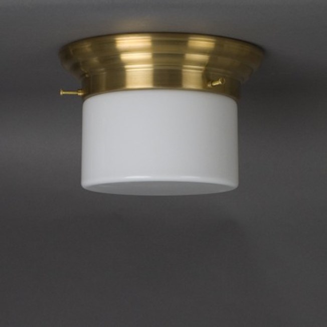 Ceilignlamp Cylinder Large Low in opal glass with rounded brass fixture