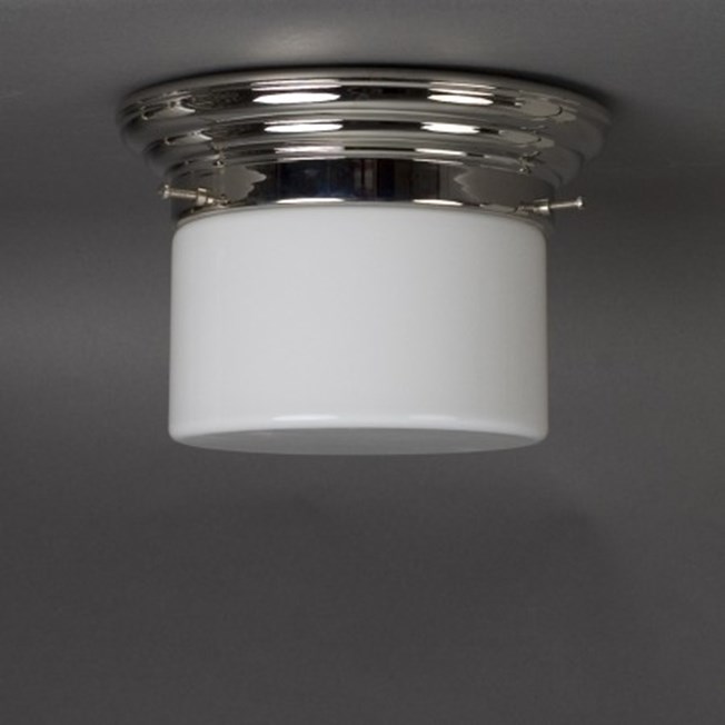 Ceilinglamp Cylinder Large Low in opal glass with rounded nickel fixture