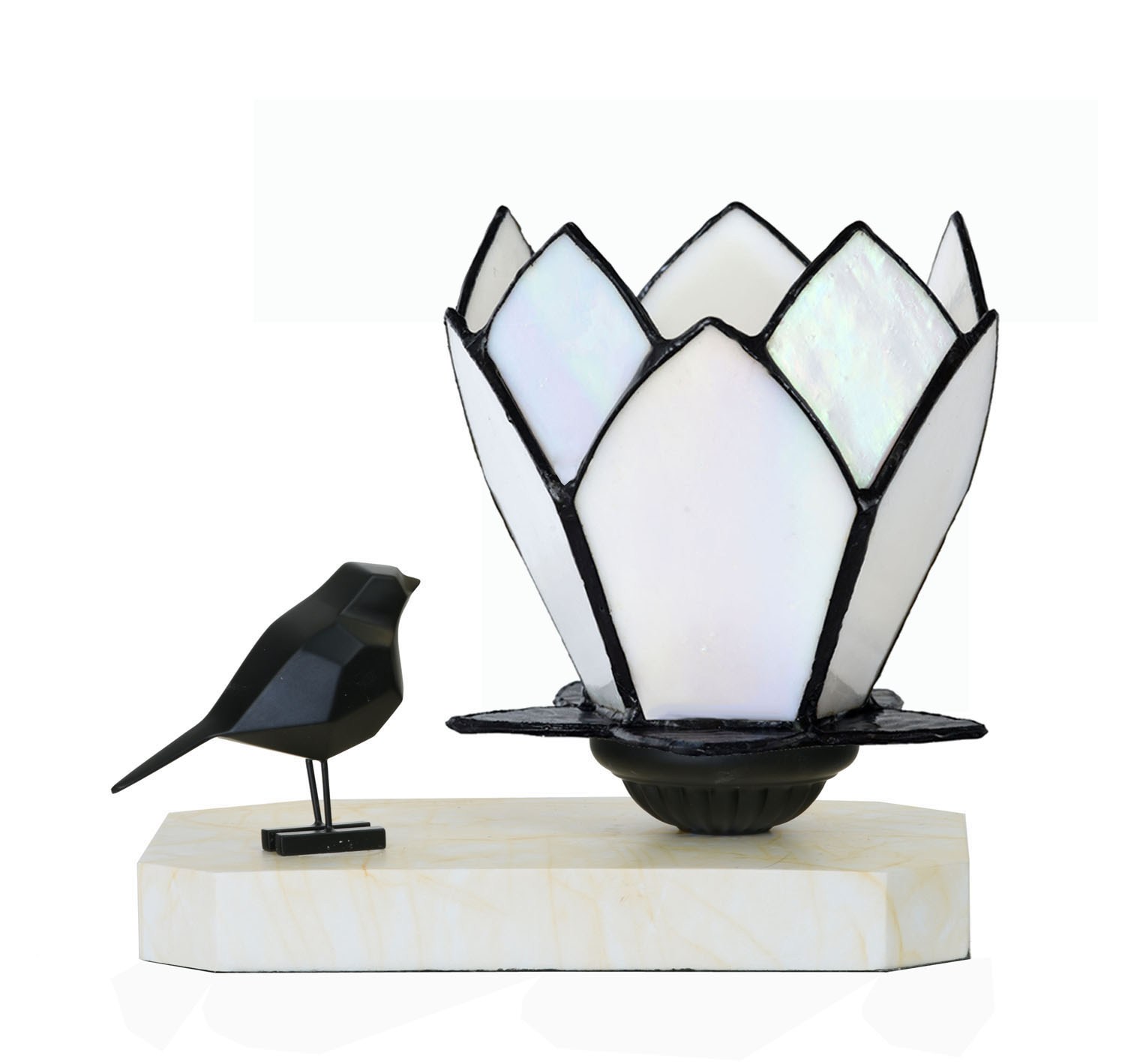 Tiffany table lamp / sculpture Ballade of a Bird White Lotus