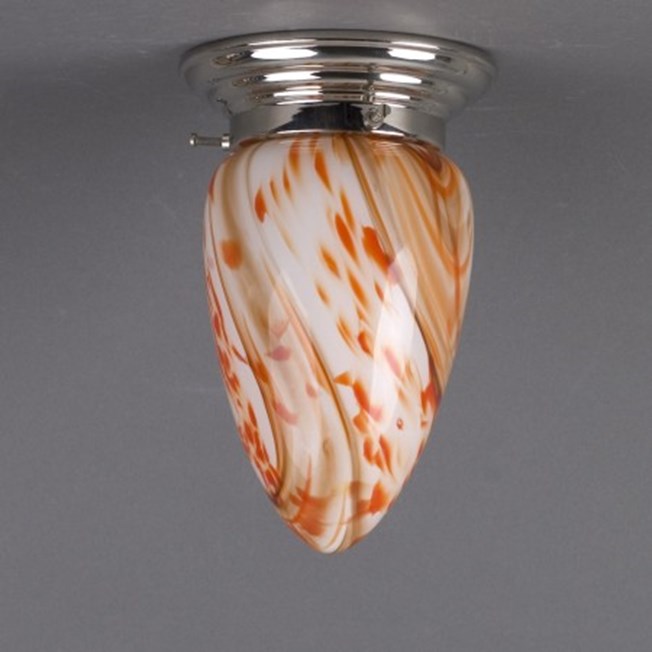 Plafonniere Menhir in red / orange glass with rounded nickel fixture