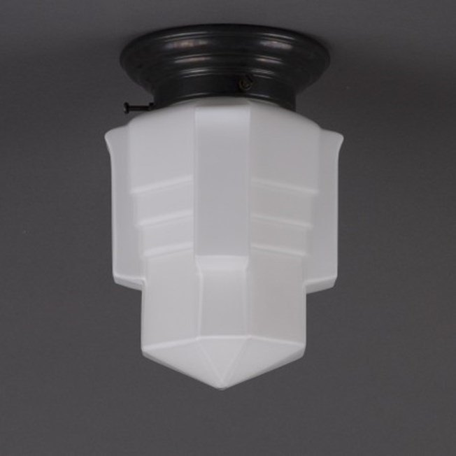 Ceilinglamp Apollo in matt opal white glass with rounded bronzed fixture