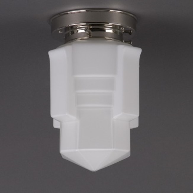 Ceilinglamp Apollo in matt opal white glas with layered nickel fixture
