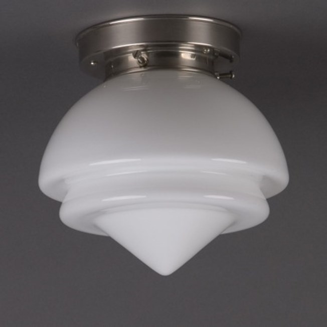 Ceilinglamp Gispen Point small opal white glass with layered mattnickel fixture