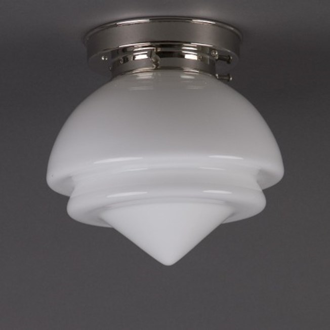 Ceilinglamp Gispen Point small opal white glass with layered nickel fixture
