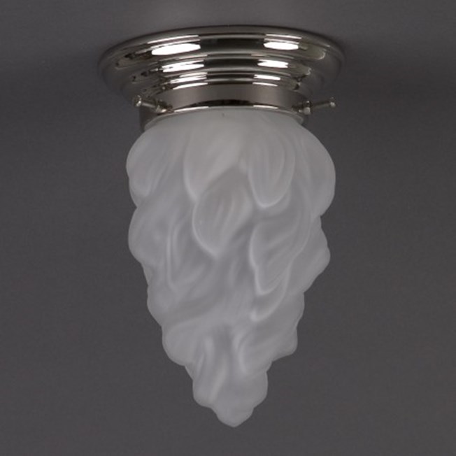 Ceilinglamp Flame etched glass with rounded nickel fixture