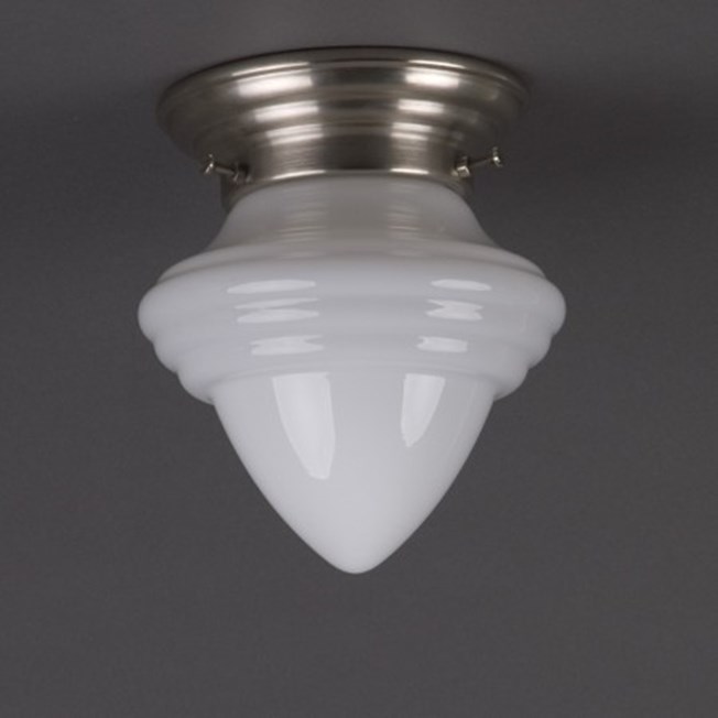 Ceililinglamp acorn small in opal white glass with rounded mattnickel fixture