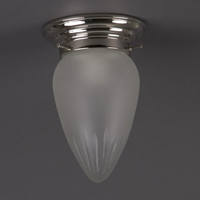 Ceilinglamp Ellips Star cutted in etched glass with rounded nickel fixture