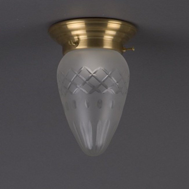 Ceilinglamp Ellips extra cutted in etched glass with rounded brass fixture