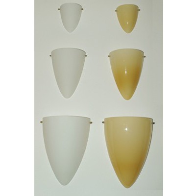 Wall lamp in 3 sizes, here shown with opal white and soft yellow glass shades.