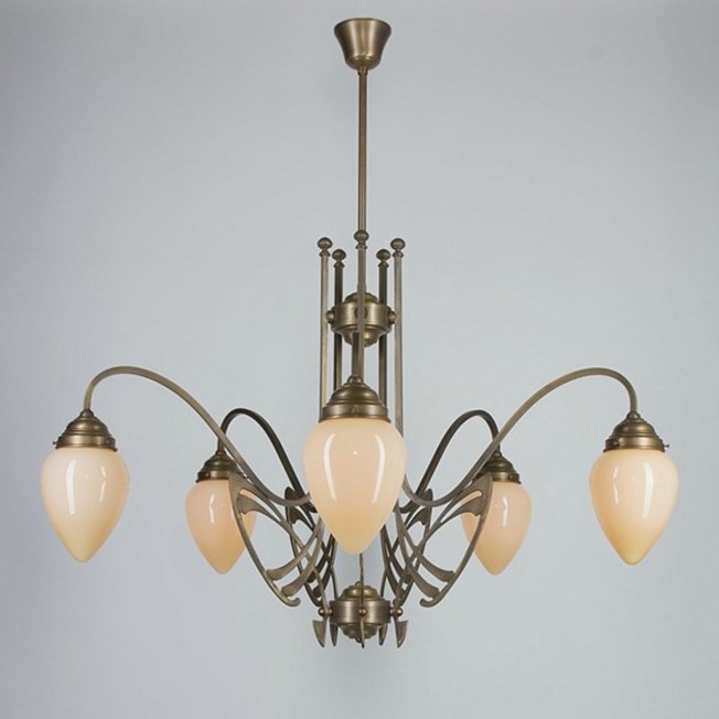 Victor Horta Chandelier Elegance with ivory-coloured glass lampshades