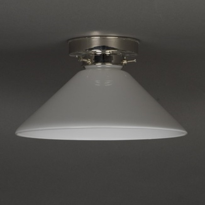 Ceilinglamp Cono in opal white glass with layered nickel fixture