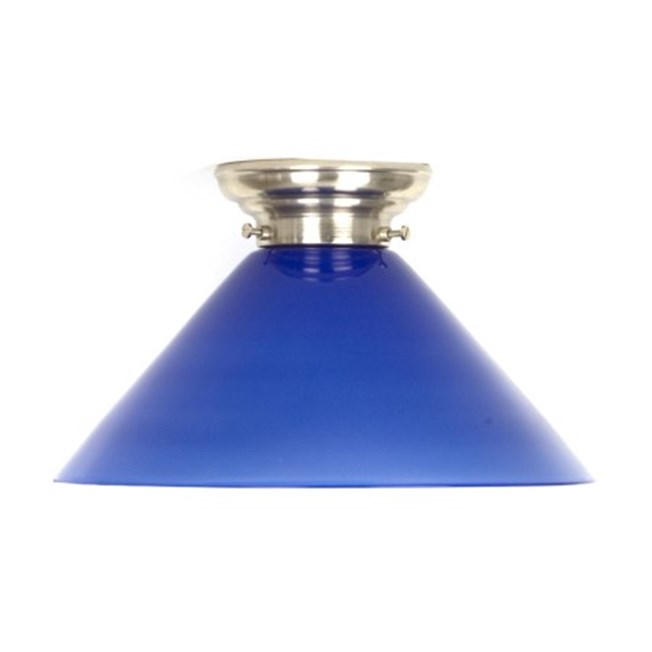 Ceilinglamp Cono in blue glass with rounded mattnickel fixture